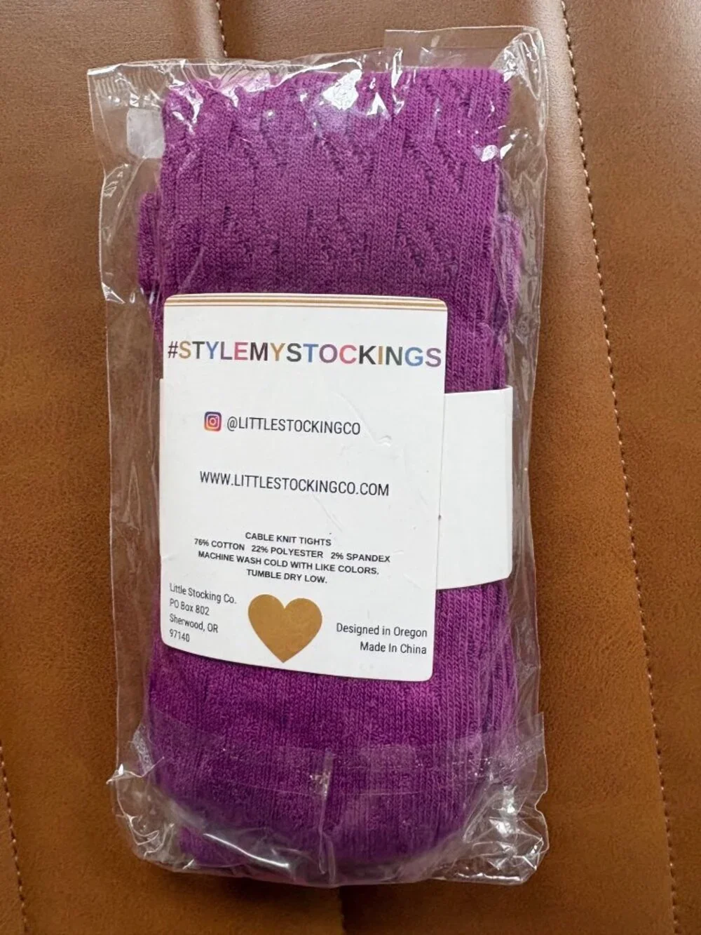 Little Stocking Co. NWT Girls Cable Knit Tights Purple 1-2Y